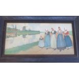 HENRI CASSIERS, FRAMED PRINT DEPICTING A DUTCH RIVER SCENE WITH WINDMILLS TO BACKGROUND,