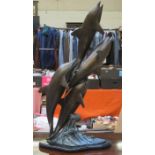 20th CENTURY BRONZE COLOURED METAL DOLPHIN FIGURE GROUP