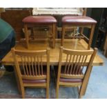 ARTS & CRAFTS STYLE OAK DRAW LEAF DINING TABLE AND SIX CHAIRS