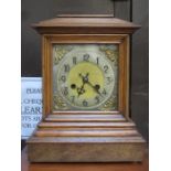 OAK CASED BRACKET CLOCK WITH SQUARE BRASS DIAL