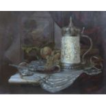 GYULA BOROS, 20th CENTURY GILT FRAMED OIL ON PANEL DEPICTING A STILL LIFE SCENE,