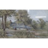 S MAURICE JONES, FRAMED WATERCOLOUR DEPICTING A COUNTRY COTTAGE SCENE,