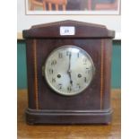 INLAID 19th CENTURY MAHOGANY MANTLE CLOCK WITH SILVER COLOURED DIAL