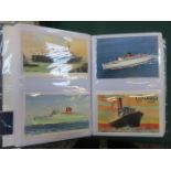 ALBUM CONTAINING SHIPPING RELATED POSTCARDS INCLUDING CUNARD