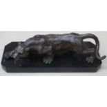 WELL MODELLED BRONZE FIGURE OF A LIONESS PROWLING, UPON POLISHED MARBLE PLINTH,