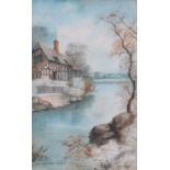 E A B EVANS, FRAMED AND GLAZED WATERCOLOUR, SIGNED AND DATED 1901- RIVER NEAR BRIDGE NORTH,