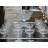 WATERFORD CRYSTAL STEMMED FRUIT BOWL (AT FAULT) AND TWO SETS OF SIX WATERFORD CRYSTAL SUNDAE DISHES