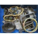 MIXED LOT OF VARIOUS COSTUME JEWELLERY AND SILVER SNAP BANGLE, ETC.