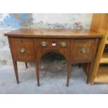 ANTIQUE MAHOGANY INLAID AND BOW FRONTED SIDEBOARD,