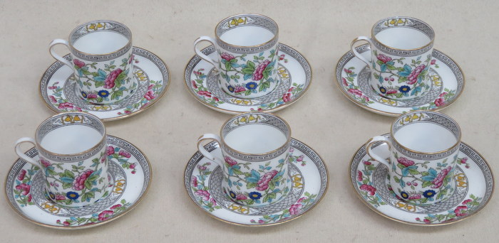 SET OF SIX AYNSLEY INDIAN TREE PATTERN COFFEE CUPS AND SAUCERS