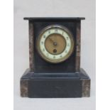 VICTORIAN BLACK SLATE AND MARBLE MANTLE CLOCK, FOR RESTORATION,
