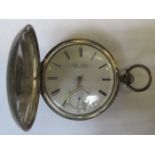 HALLMARKED SILVER FULL HUNTER POCKET WATCH (AT FAULT)