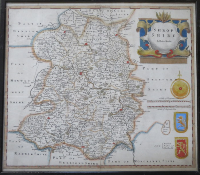 FRAMED ROBERT MORDEN MAP OF SHROPSHIRE,