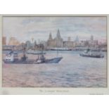 FRANK GREEN, FRAMED PRINT- LIVERPOOL WATERFRONT,
