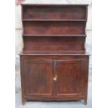 STAINED WOODEN KITCHEN DRESSER WITH PLATE RACK