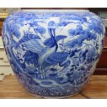LARGE ORIENTAL STYLE BLUE AND WHITE JARDINIERE (AT FAULT)