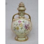ROYAL WORCESTER BLUSH IVORY HANDPAINTED AND GILDED TWO HANDLED GLOBULAR VASE AND COVER,