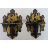 PAIR OF VINTAGE BLACK LACQUERED FOLDING WALL SCONCES,