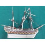 19th CENTURY NAPOLEONIC PRISONER OF WAR BONE MODEL OF A ONE HUNDRED GUN THREE MASTED FRIGATE - FOR