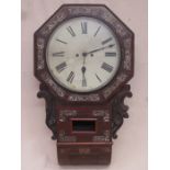 19th CENTURY ROSEWOOD CASED WALL CLOCK WITH MOTHER OF PEARL INLAID DECORATION (AT FAULT)
