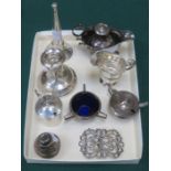MIXED LOT OF SILVER ITEMS INCLUDING CANDLE STAND, SAUCE BOAT, CREAM JUG,