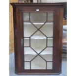 18th CENTURY OAK SINGLE DOOR ASTRAGAL GLAZED WALL MOUNTING CORNER CUPBOARD