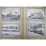 ALBUM OF POSTCARDS INCLUDING TOPOGRAPHICAL AND RAILWAY RELATED, ETC,