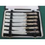 CASED SET OF SIX SILVER HANDLED KNIVES