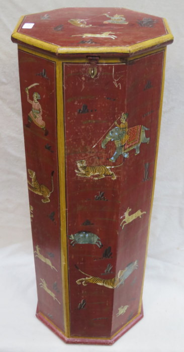 HAND DECORATED ORIENTAL OCTAGONAL SCROLL BOX