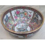 LARGE GILDED FAMILLE VERTE DEEP BOWL, HANDPAINTED WITH ORIENTAL SCENES,