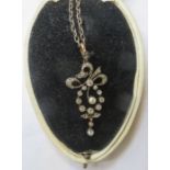 UNHALLMARKED VICTORIAN DIAMOND AND PEARL SET DROP PENDANT ON CHAIN