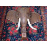 LARGE CARVED OAK ELEPHANT'S HEAD WALL MOUNT