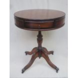 20th CENTURY MAHOGANY CIRCULAR DRUM TOP TABLE FITTED WITH TWO DRAWER,