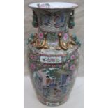 LARGE FAMILLE VERTE VASE, HANDPAINTED WITH ORIENTAL SCENES THROUGHOUT,