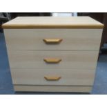 20th CENTURY BEECH EFFECT THREE DRAWER BEDROOM CHEST