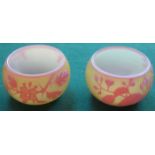 PAIR OF THOMAS WEBB COLOURED GLASS FLORAL DECORATED POSY BOWLS