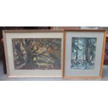 TWO 1950s ABSTRACT WATERCOLOURS OF WOODLAND SCENES BY H CAUDWELL