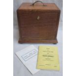 WOODEN CASED MAH JONG SET WITH GILT METAL CARRYING HANDLE
