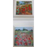 MASAL, PAIR OF FRAMED OIL ON BOARDS DEPICTING WILD POPPIES.