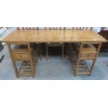 ORIENTAL HARDWOOD PEDESTAL WRITING DESK