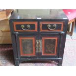 SMALL ORIENTAL LACQUERED TWO DOOR,