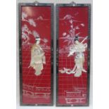 PAIR OF ORIENTAL IVORY AND MOTHER OF PEARL MOUNTED PANELS,