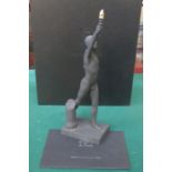 WEDGEWOOD BLACK BASALT LIMITED EDITION BOXED LONDON 2012 TORCH BEARER FIGURINE.