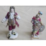 TWO MEISSEN HANDPAINTED AND GILDED 19th CENTURY FIGURES,