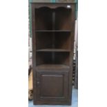 20th CENTURY DARK OAK OPEN CORNER CABINET