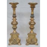 PAIR OF VICTORIAN STYLE GILDED CANDLESTICKS,