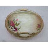 ROYAL WORCESTER HANDPAINTED AND GILDED BLUSH IVORY TWO HANDLED BASKET WITH FLORAL DECORATION,