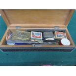 INDIAN HARDWOOD BOX PLUS COSTUME JEWELLERY AND LOOSE BEADS, ETC.