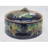VICTORIAN RELIEF DECORATED MAJOLICA OVAL GAME DISH WITH COVER AND LINER, IN TH MINTON MANNER,