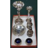 MIXED LOT OF SILVER ITEMS INCLUDING VASES, OPEN SALTS,